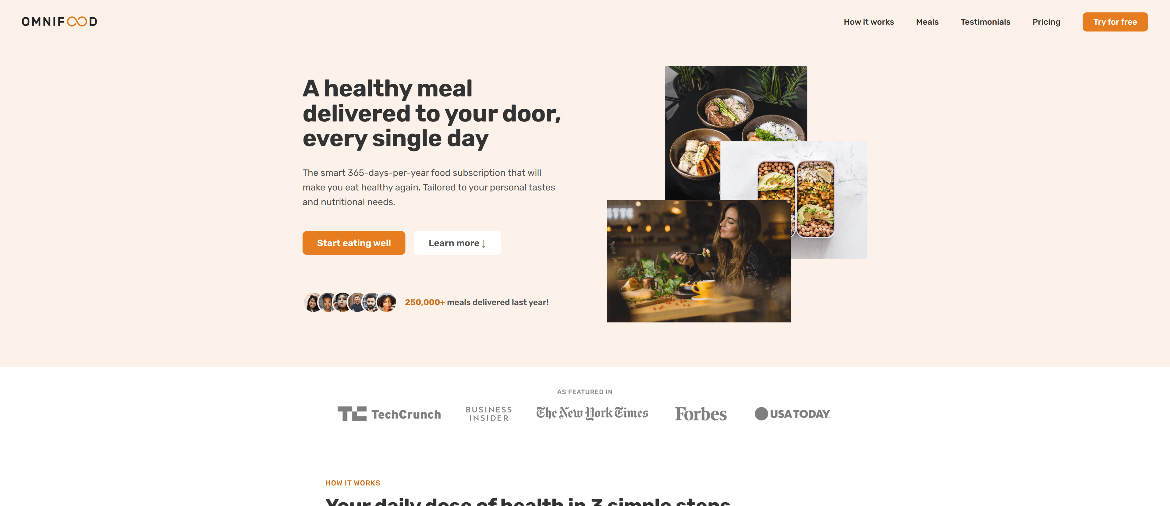Modern landing page for AI-powered food delivery service with advanced CSS animations and conversion-focused design.